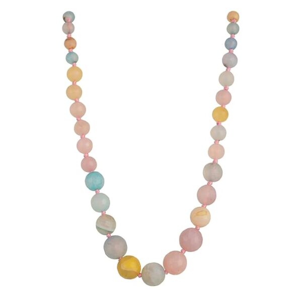 Designer Pink Yellow Agate Onyx Stone Beads Necklace Single Line for Women and Girls