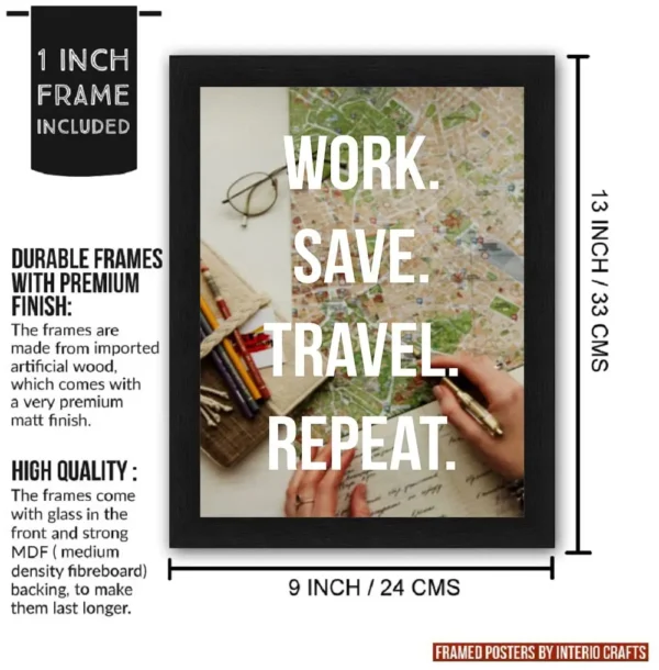 Crafts Travel Wall Decor Framed Poster Poster Size:12"X8" inches, Material : Synthetic Wood - Image 2