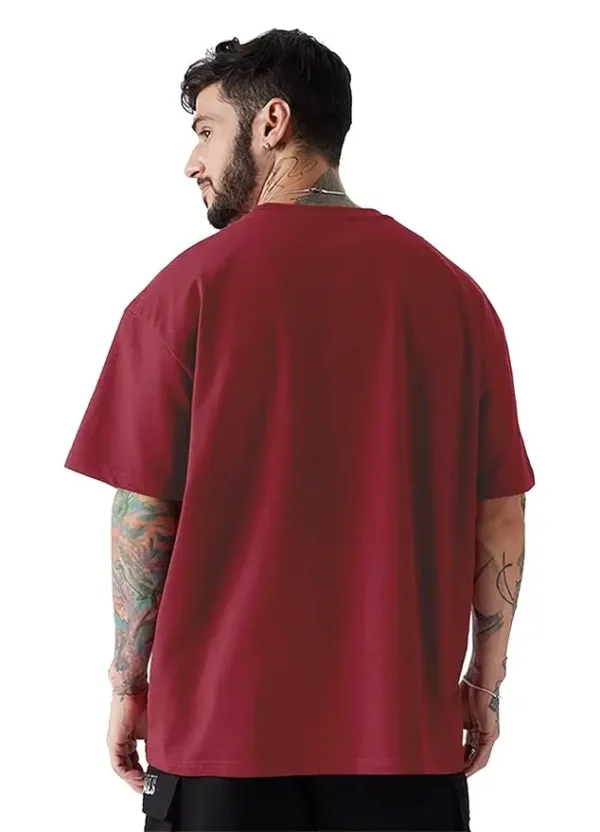 Men's Oversized Cotton blend Half Sleeve Printed Regular Fit T-shirt, Maroon, loose fit - Image 2