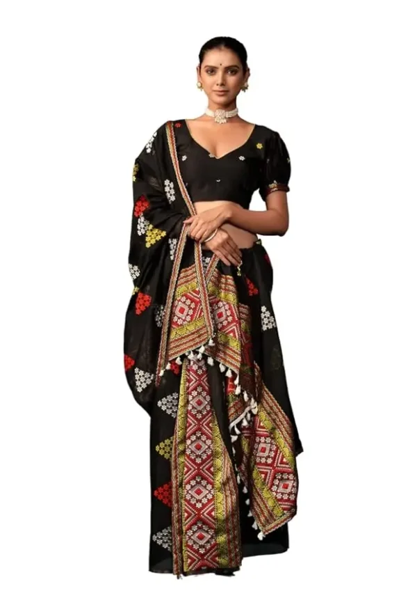 EthnicJunction Women's Assamese Mekhla Chador Cotton Blend Woven Saree With Blouse Piece
