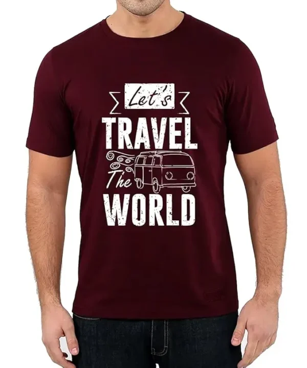 Round Neck Cotton Half Sleeved T-Shirt with Printed Graphics - Lets Travel World