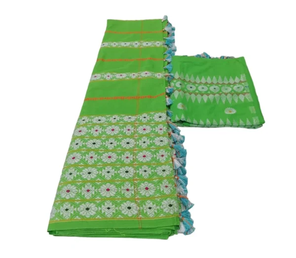 Bodo dokhona (Merecerised Set) (Light Green), traditional saree, two pieces