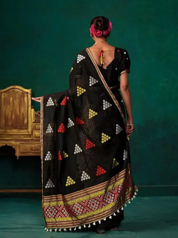 EthnicJunction Women's Assamese Mekhla Chador Cotton Blend Woven Saree With Blouse Piece - Image 2