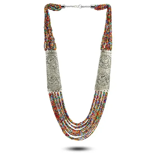 Fashion Jewellery Antique Silver Oxidised Plated Tribal Cotton Thread Jewellery Necklace Earring Set
