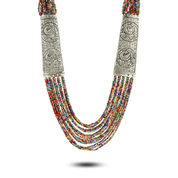 Fashion Jewellery Antique Silver Oxidised Plated Tribal Cotton Thread Jewellery Necklace Earring Set - Image 3